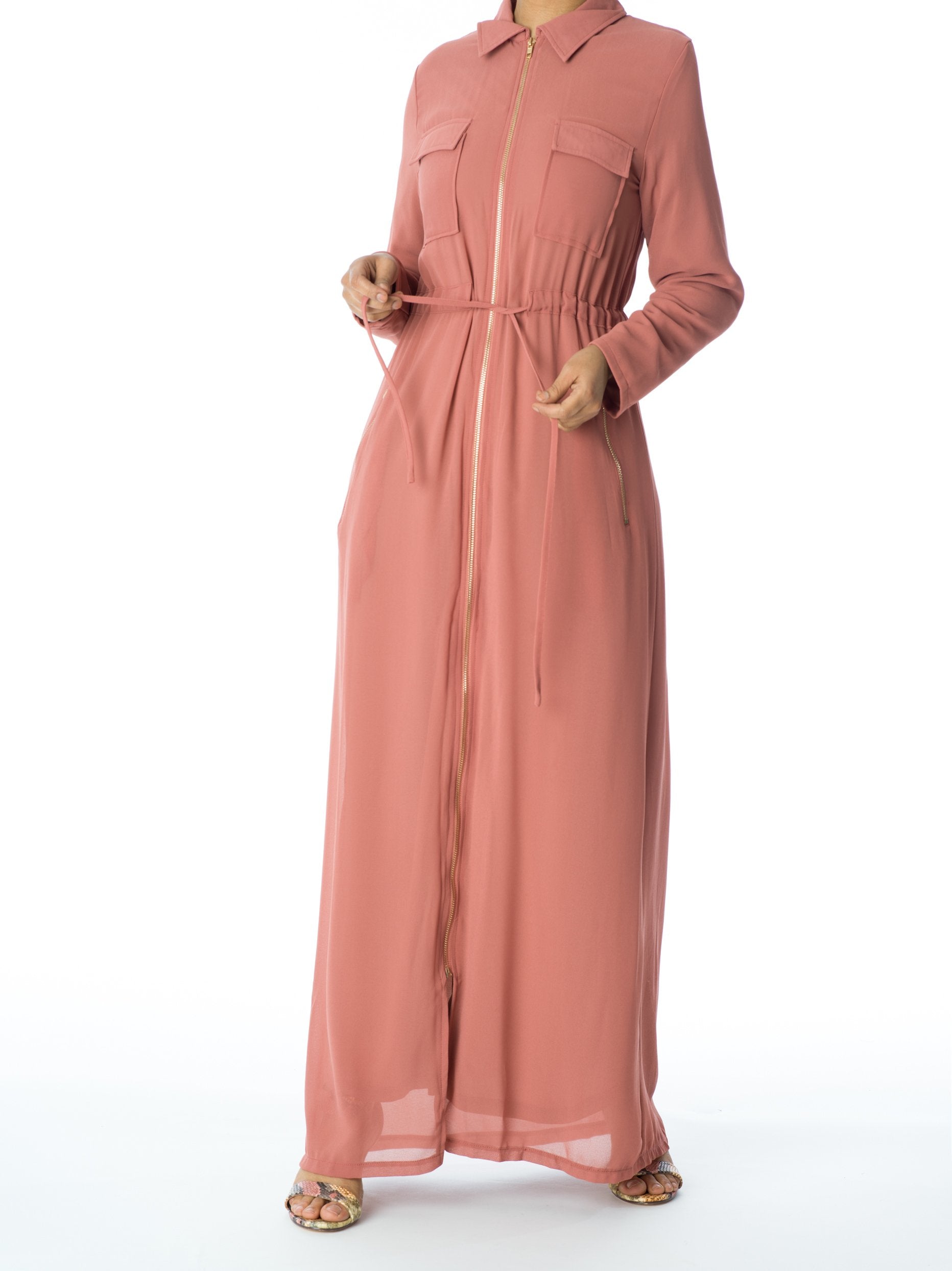 Mauve chiffon front zipper maxi dress – KF